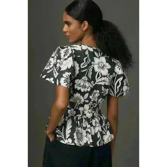 NWOT Anthropologie The Somerset Blouse Top Grey/Black size XS Floral - Picture 1 of 9